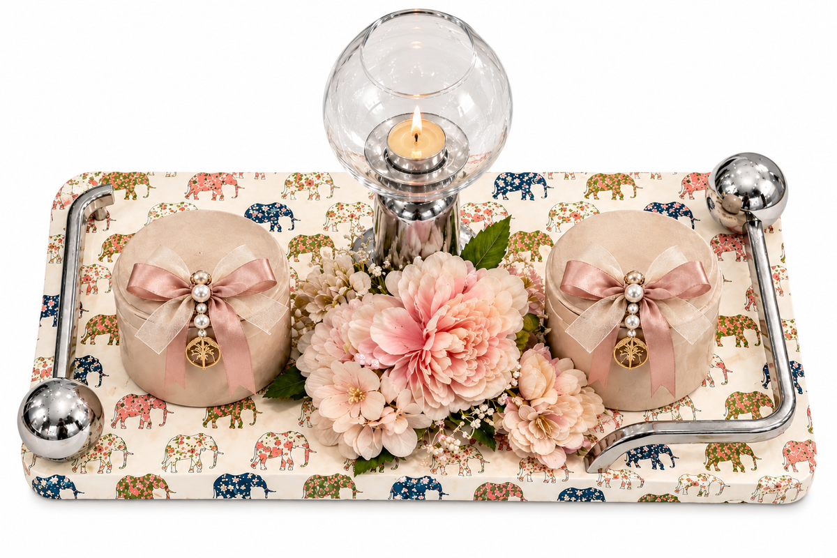 Izzhaar Bloom Elephant Print Tray Set