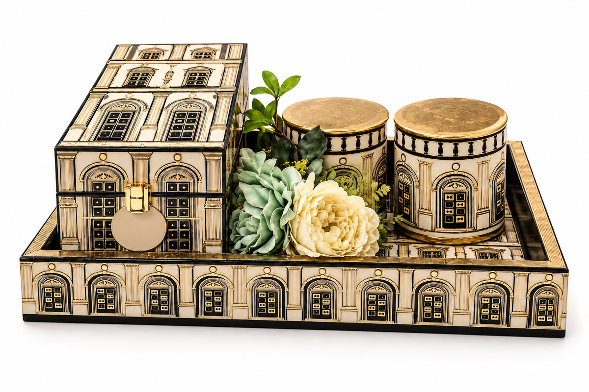 Izzhaar Architectural Tea Box With Twin Tea Canisters