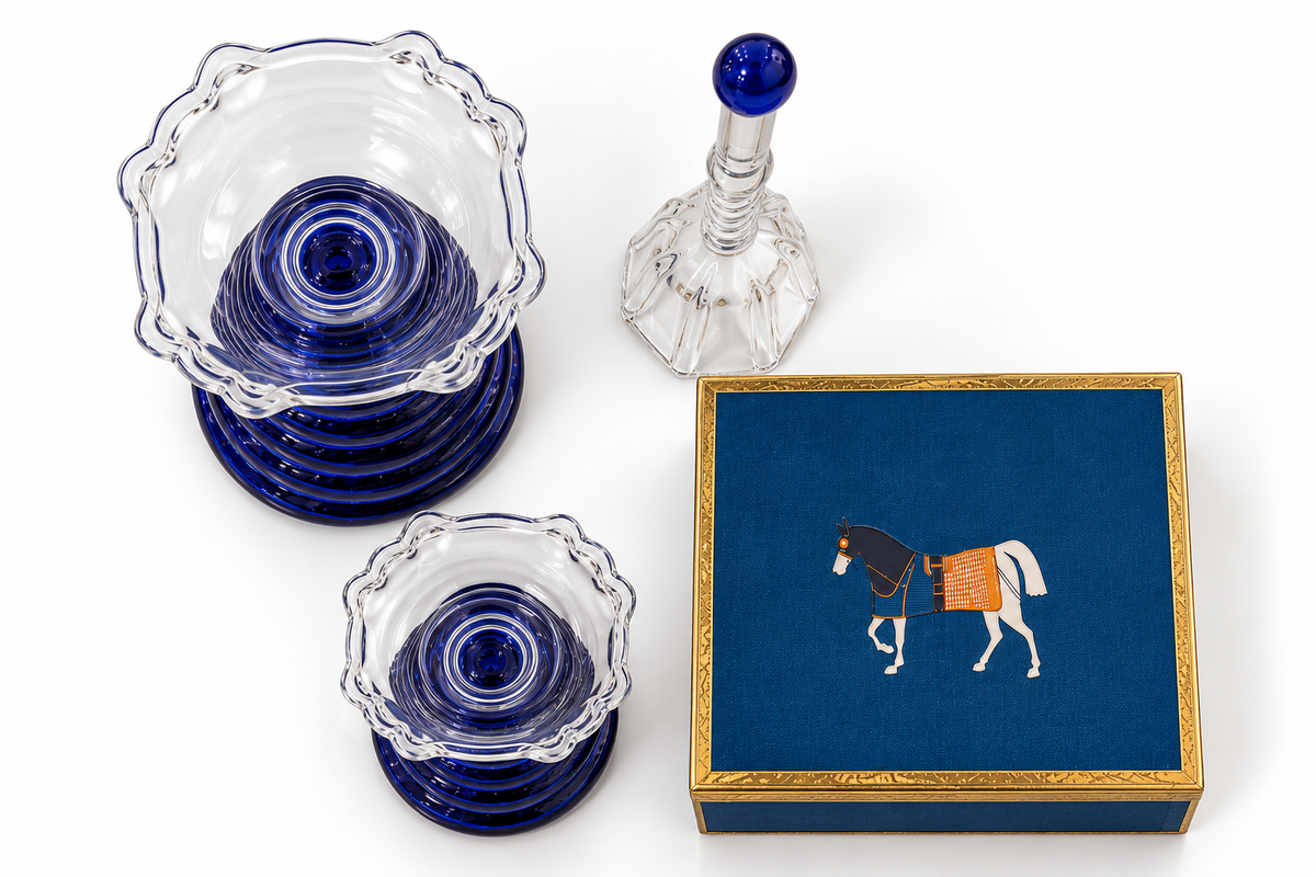 Izzhaar Royal Blue Glass Diya Set