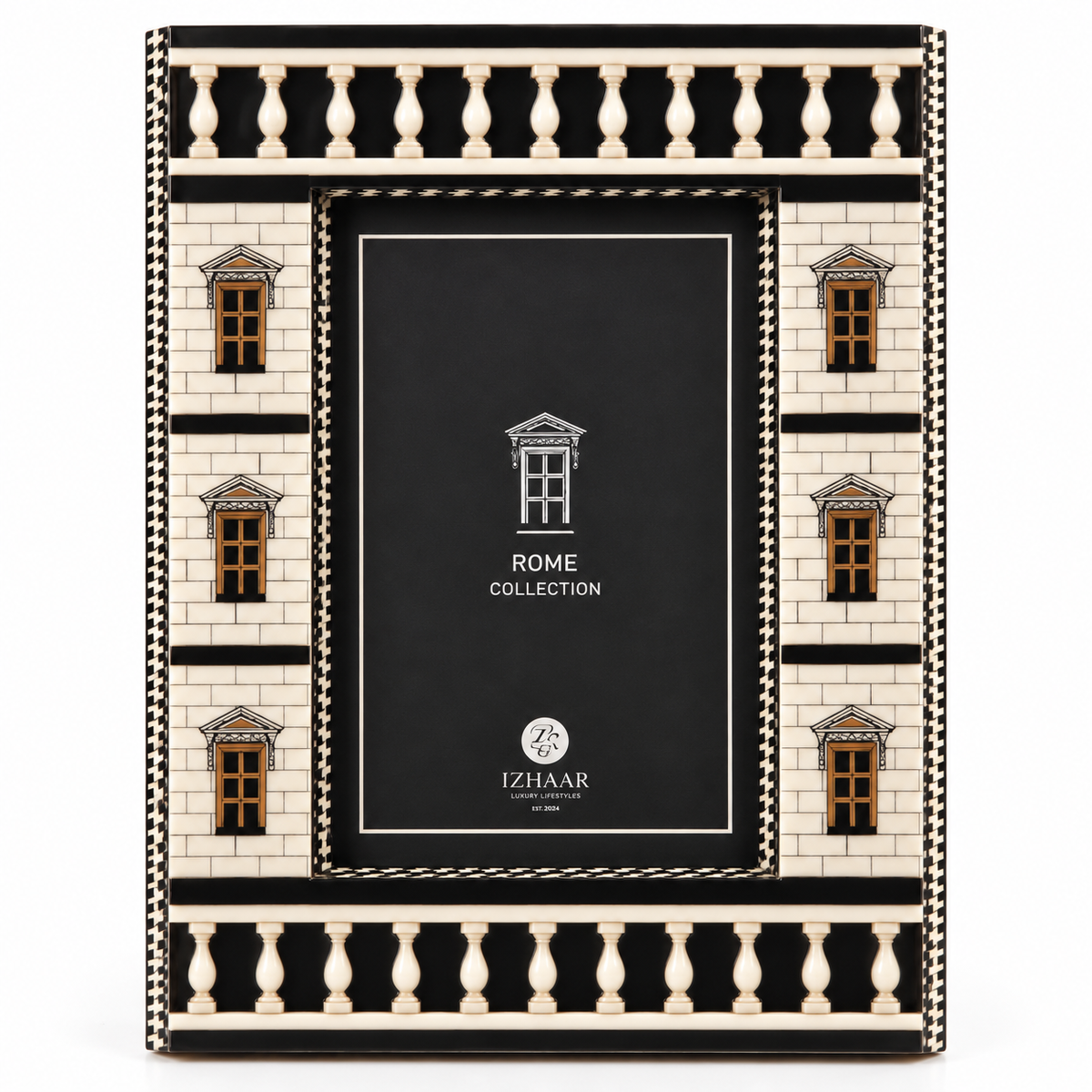 Izzhaar Photo Frame-White & Black Roman