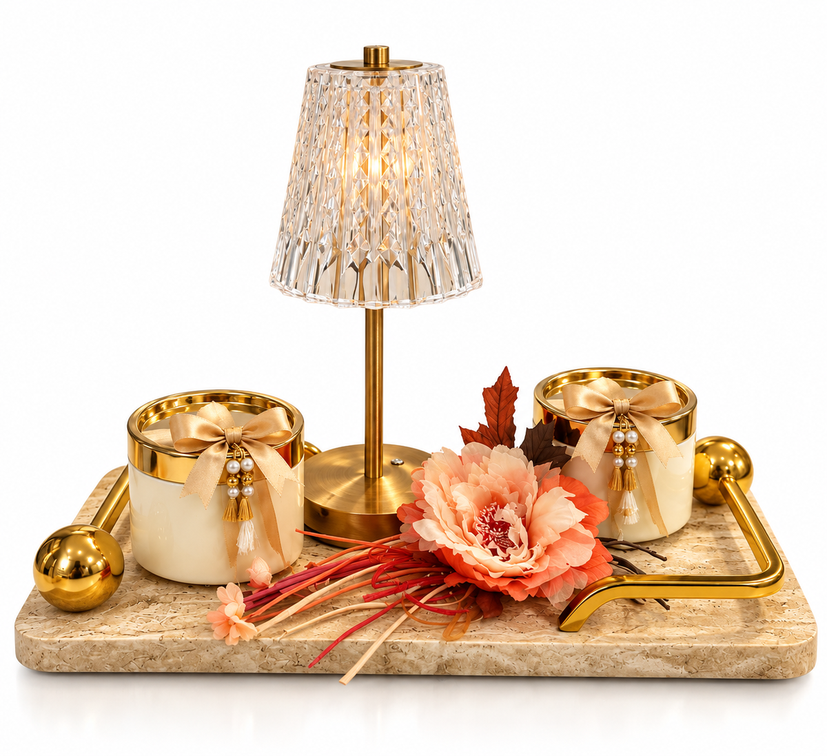 Izzhaar Crystal Table Lamp & Decorative Jar Gift Tray Set
