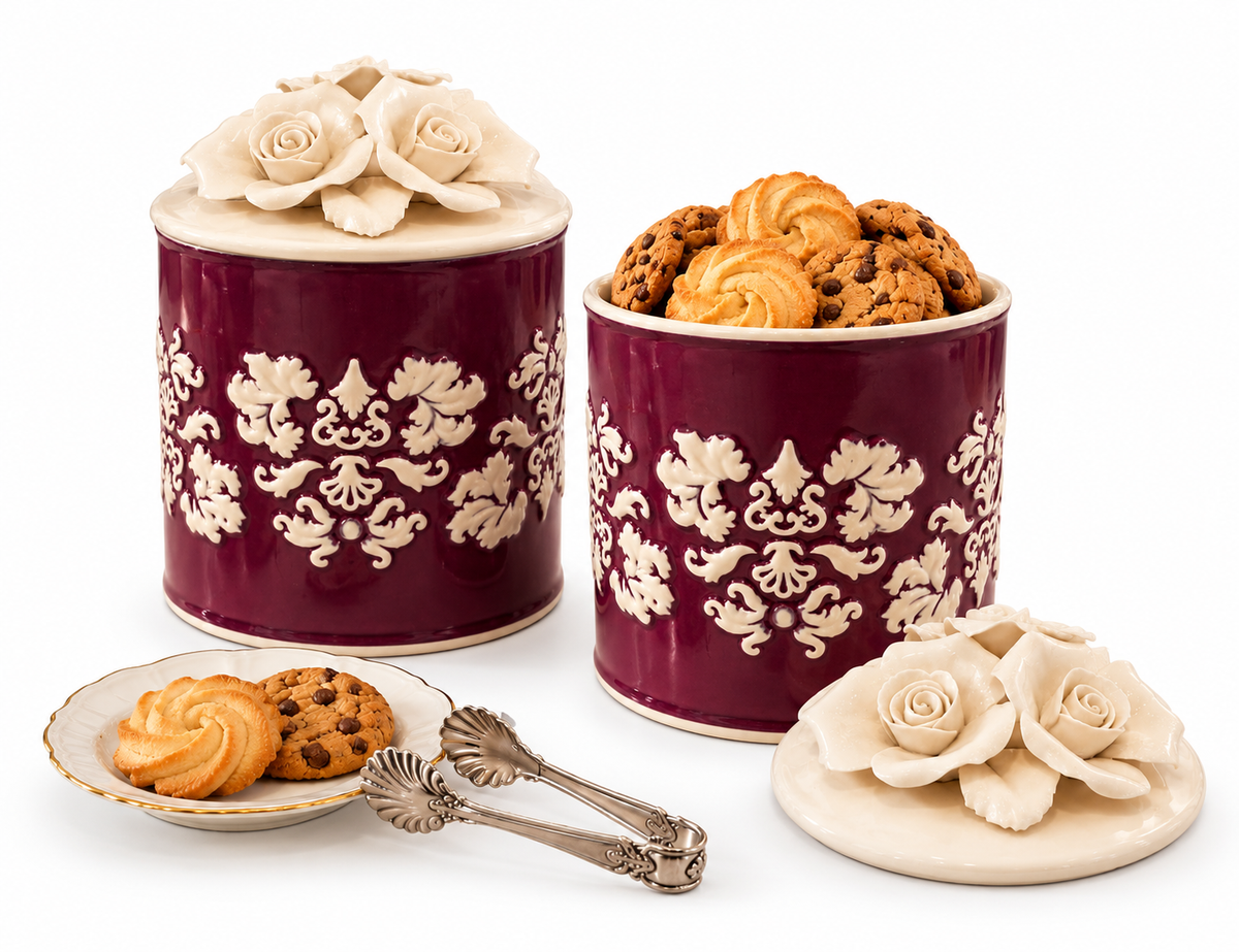 Izzhaar Floral Rose Ceramic Storage Jar