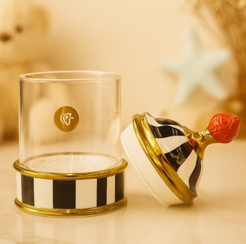 Izzhaar Royal Carnival Jar – Black & White Enamel Finish with Gold Detailing