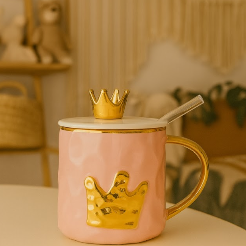 Izzhaar Royal Crown Luxe Mug with Lid & Straw – Gold Edition